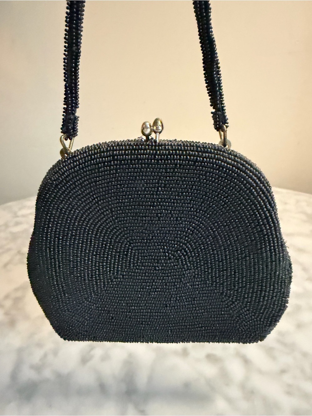 Small Vintage Black Beaded Evening Bag Clutch Purse Snap Closure Classic Luxury